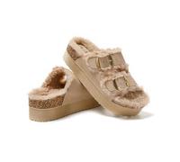 JOMIX Sabot Femme Plate-forme Mule Femme Ouvert Chaussons Femme Chaussures à Semelle en Liège avec Boucle Confort Doux pour Maison MD1072 (Beige, 37)