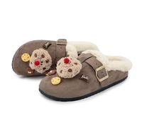 JOMIX Sabots Femme Hiver Chaussons d’Intérieur Fourrés Effet Daim Pantoufles Maison Boucle Réglable Semelle Antidérapante Silencieuse Chaudes Confortables Bout Fermé WCT255273 Kaki 38