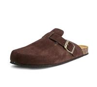 JOMIX Sabots Homme Bout Fermé Suéde Nubuck Mules Confort à Boucle Réglable Chaussons Semelle en Liège Latex Pantoufles Antidérapante Légères pour Maison Bureau Soutien de Voûte ESM2533 Brun 36
