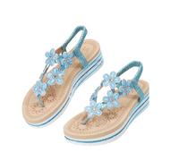 JOMIX Sandales Femme Été Boho Compensées Tongs avec Strass Fleur et Bride Chaussures Elégantes Léger Confortables