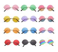 Jomnvo Lot de 12 lunettes de soleil rondes style années 60 - Style rétro - Pour déguisement hippie - Accessoire photo