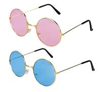 Jomnvo Lot de 2 paires de lunettes de soleil rondes colorées style hippie rétro années 60