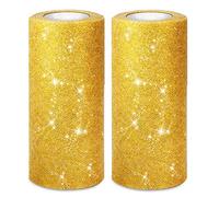 Jomnvo Lot de 2 rouleaux de tulle pailleté pour fabrication de nœuds, tutu, mariage, décoration d'arbre de Noël, doré 46,7 m x 15,2 cm