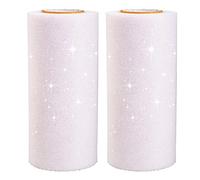 Jomnvo Lot de 2 rouleaux de tulle pailleté pour la fabrication de nœuds, tutu, mariage, décoration d'arbre de Noël, 46,2 m x 15,2 cm, blanc