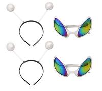 Jomnvo Lot de 4 accessoires de costume Alien 2 lunettes Alien avec 2 serre-tête antenne Martienne, accessoires de fête Alien, accessoires de costume d'Halloween (argent)