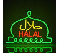 JOMOBUTY Enseigne néon halal halal pour restaurants arabes - Décoration murale avec interrupteur à intensité variable - Alimentée par USB - 40,9 x 30 cm