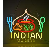 JOMOSPO - Enseigne néon indienne à suspendre au mur, pour restaurant indien, magasin/camion, bar, pub, alimentation USB, ultra lumineux, à intensité variable, 38 x 32 cm