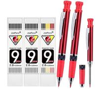 JOMPENS Engineer & Architect Trousse de crayons de charpentier 2,8 mm - 2 crayons de marquage en métal robustes + 27 mines de recharge, travail du bois, chantier de construction, bricolage à domicile
