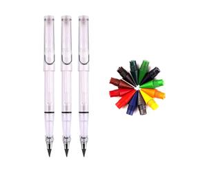 JOMPENS Lot de 3 crayons éternels transparents avec tête de rechange de 12 couleurs, sans encre, outil d'écriture illimitée