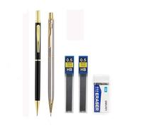 JOMPENS Lot de 5 porte-mines de luxe entièrement en métal de 0,5 mm, stylos dorés et argentés, design artistique, croquis, peinture, papeterie scolaire (doré et argent)