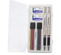 JOMPENS Trousse de porte-mines de 2 mm, boîte de 2 crayons, 24 mines et 2 gommes avec taille-crayon intégré, parfait pour l'écriture, l'art, les devoirs et les agendas (capuchon du stylo)