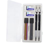 JOMPENS Trousse de porte-mines de 2 mm, boîte de 2 crayons, 24 mines et 2 gommes avec taille-crayon intégré, parfait pour l'écriture, l'art, les devoirs et les agendas (noir)