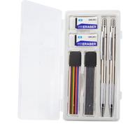 JOMPENS Trousse de porte-mines de 2 mm, boîte de 2 crayons, 24 mines et 2 gommes avec taille-crayon intégré, parfait pour l'écriture, l'art, les devoirs et les agendas (antidérapant)