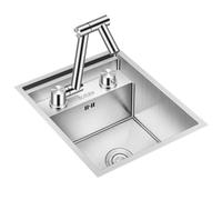 JOMRTS Évier à simple cuve dissimulée en acier inoxydable sur plan de travail - Bassine invisible à bol simple avec couvercle - Mini siphon pour véhicule récréatif (argenté, 40 x 34 x 23 cm)