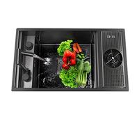 JOMRTS Évier de cuisine à cuve simple avec plaque de recouvrement pour café, restaurant, bar en acier inoxydable, mini évier à bol simple pour légumes (noir, 58 x 26 x 22 cm)