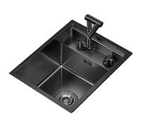 JOMRTS Évier de cuisine à cuve simple noir et argenté avec barre en acier inoxydable 304 invisible - Mini lavabo caché pour légumes - Petit évier avec plaque de recouvrement (noir 35 x 45 x 23 cm)