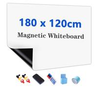 JOMUSAGA Tableau Blanc Magnétique Autocollant 180x120 cm, Film Effaçable à Sec Auto-adhésif, Surface d'Écriture Lisse, avec Effaceur, Feutres et Aimants, Idéal pour l'École, le Bureau et la Maison