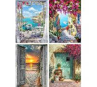 Jomzuci 4 Pièces Peinture par Numero Adulte, Peinture Numero Adulte Paysage, Pinceaux et Peintures Acryliques pour Enfants et Débutants, Sans Cadre (30 x 40 cm)