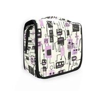 Jon Klassen Style Robots Trousse de toilette avec crochet de suspension Sac fourre-tout vertical sur pied Violet