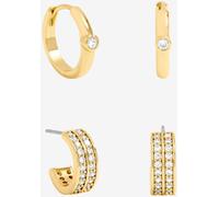 Jon Richard Jon Richard 14K Gold Polished and Pave Hoops Pack of 2