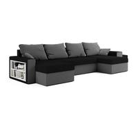 Bestmobilier - Jonah - Canapé panoramique en U 7 Places Convertible avec Coffre et Tablette en Tissu, Gris/Noir