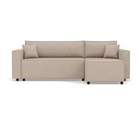 Jonas - canapé d'angle réversible 4 places convertible avec coffre en tissu texturé - Beige