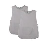 JONATHAN UNIFORM 2 Pack Tablier de Cuisine Femme 2 Poches, Blouse Medicale Sans Manches Pharmacie, Blouse Femme de Ménage pour Nettoyage Ecole Peintre (Gris Long, M)