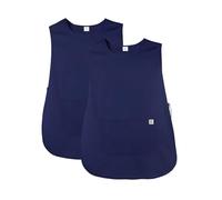 JONATHAN UNIFORM 2 Pack Tablier de Cuisine Femme 2 Poches, Blouse Medicale Sans Manches Pharmacie, Blouse Femme de Ménage pour Nettoyage Ecole Peintre (Navy Long, M)