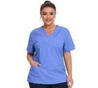 JONATHAN UNIFORM Blouse Medicale Femme 3 Poches Col V, Tenue Aide Soignante Femme Vêtements Médicals Manche Courte pour Medecin Dentiste Infirmiere (Ciel, S)