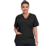 JONATHAN UNIFORM Blouse Medicale Femme Noir 3 Poches Manche Courte, V Col Vêtements Médicals Tenue Aide Soignante Femme Blouse Hopital (Noir, XXL)