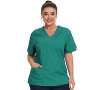 JONATHAN UNIFORM Blouse Médicale Femme Tunique Medicale Manches Courtes 3 Poches, Blouse Veterinaire Assistante Dentaire Tenue Infirmiere Professionnelle (Vert, XL)