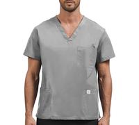 JONATHAN UNIFORM Blouse Médicale Homme Coton 3 Poches Tenue Médecin Manches Courtes, V Col Vêtements Médicaux Tunique Medicale Homme (Gris, L)