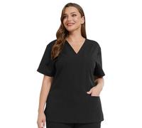 JONATHAN UNIFORM Extensible Blouse Medicale Femme 3 Poches Manche Courte, Col V Tenue Infirmiere Professionnelle pour Medecin Dentiste Clinique (Noir, M)