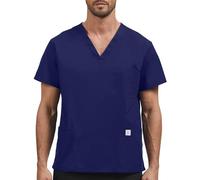 JONATHAN UNIFORM V Col Blouse Medicale Homme Manches Courtes 3 Poches, Vetements de Travail pour Medecin Infirmiere Dentiste Aides Soignants (Navy Bleu, M)