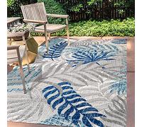 JONATHAN Y AMC100A-9 Tapis Feuilles de Palmiers tropicaux Intérieur/Extérieur Gris/Bleu 270 cm x 370 cm, Extérieur, Facile à Nettoyer, Cuisine, Salon, Cour, Anti-Peluche