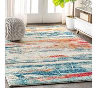 JONATHAN Y CTP102C-8 Tapis Coups de Pinceau Pop Moderne Abstrait bohème Intérieur, Facile à Nettoyer, Chambre, Cuisine, Salon, Anti-Peluche, 240 cm x 300 cm, Crème/Bleu