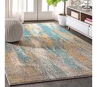 JONATHAN Y CTP106A-8 Tapis POP cascade contemporain moderne abstrait vintage bohème Intérieur, Facile à nettoyer, Chambre, Cuisine, Salon, Anti-peluche, 240 cm x 300 cm, Bleu/Brun/Orange