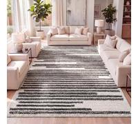JONATHAN Y MOH207A-8 Khalil Tapis berbère Moderne rayé champêtre Intérieur, Facile à Nettoyer, Chambre, Cuisine, Salon, Anti-Peluche, 240 cm x 300 cm, Crème,Noir