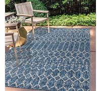 JONATHAN Y SMB108B-4 Ourika Tapis Tissu texturé géométrique marocain Intérieur/Extérieur Marine/Gris 120 cm x 180 cm, bohème, Facile à Nettoyer, Salon, Cour, Anti-Peluche