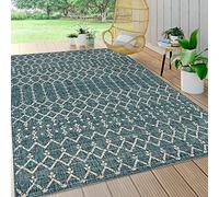 JONATHAN Y SMB108C-8 Ourika Tapis Tissu texturé géométrique marocain Intérieur/Extérieur Bleu Sarcelle/Gris 240 cm x 300 cm, bohème, Facile à Nettoyer, Salon, Cour, Anti-Peluche