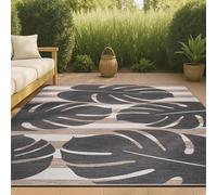 JONATHAN Y TSN400A-3 Allison Classic Beach Stripe and Monstera Leaf Black/Beige, 0,9 x 1,5 m, Tapis d'intérieur et d'extérieur adapté aux Animaux domestiques, ne perd Pas Ses Poils, résistant aux