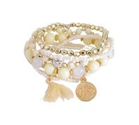 Jonc Argenté 2 Bracelet Ensembles Bijoux pour femmes bracelets multicouches extensibles Bracelet multi-perles bijoux multicolores cadeaux pour femmes filles Bracelet Connecté Avec (Beige, One Size)