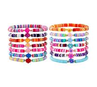 Jonc Bracelet Acier Bijoux Star Polymer Beaded Pearl Clay Stackable Charm Kidcore Aesthetic Summer Beach Layering Bracelets Jewelry For Girls Women Teens Avec Bracelet Couple Cadeau (F, One Size)