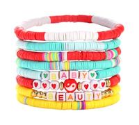 Jonc Bracelet Acier Bijoux Star Polymer Beaded Pearl Clay Stackable Charm Kidcore Aesthetic Summer Beach Layering Bracelets Jewelry For Girls Women Teens Avec Bracelet Couple Cadeau (E, One Size)