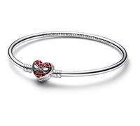 Bracelet jonc Marvel Spider-Man en argent sterling avec émail noir et rouge transparent, 17