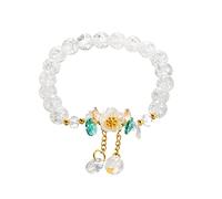 Jonc Perle Bracelet En Anneaux Fleur Bracelet extensible Bracelet en perles semi-cristallines Bracelet de Noël Retour à l'école Cadeau Valentin Élastique Naturelle Maman Largeur (White, One Size)