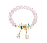 Jonc Perle Bracelet En Anneaux Fleur Bracelet extensible Bracelet en perles semi-cristallines Bracelet de Noël Retour à l'école Cadeau Valentin Élastique Naturelle Maman Largeur (Pink, One Size)