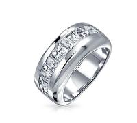 Jonc Unisexe En Zirconium Aaa Cz Princesse Invisible Bague De Mariage Pour Hommes Femmes .925 Argent Sterling 9Mm