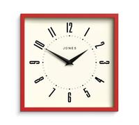 JONES CLOCKS® Box Horloge Murale | Carrée rétro | 25 cm | Rouge | Chiffres faciles à Lire | Horloge de Cuisine ou de Bureau Parfaite