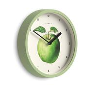 JONES CLOCKS® Fruit Horloge Murale | Petite Horloge Ronde | 20cm | Vert | Illustration botanique illustrée de Pommes | Idéal pour la Cuisine et la Salle à Manger.